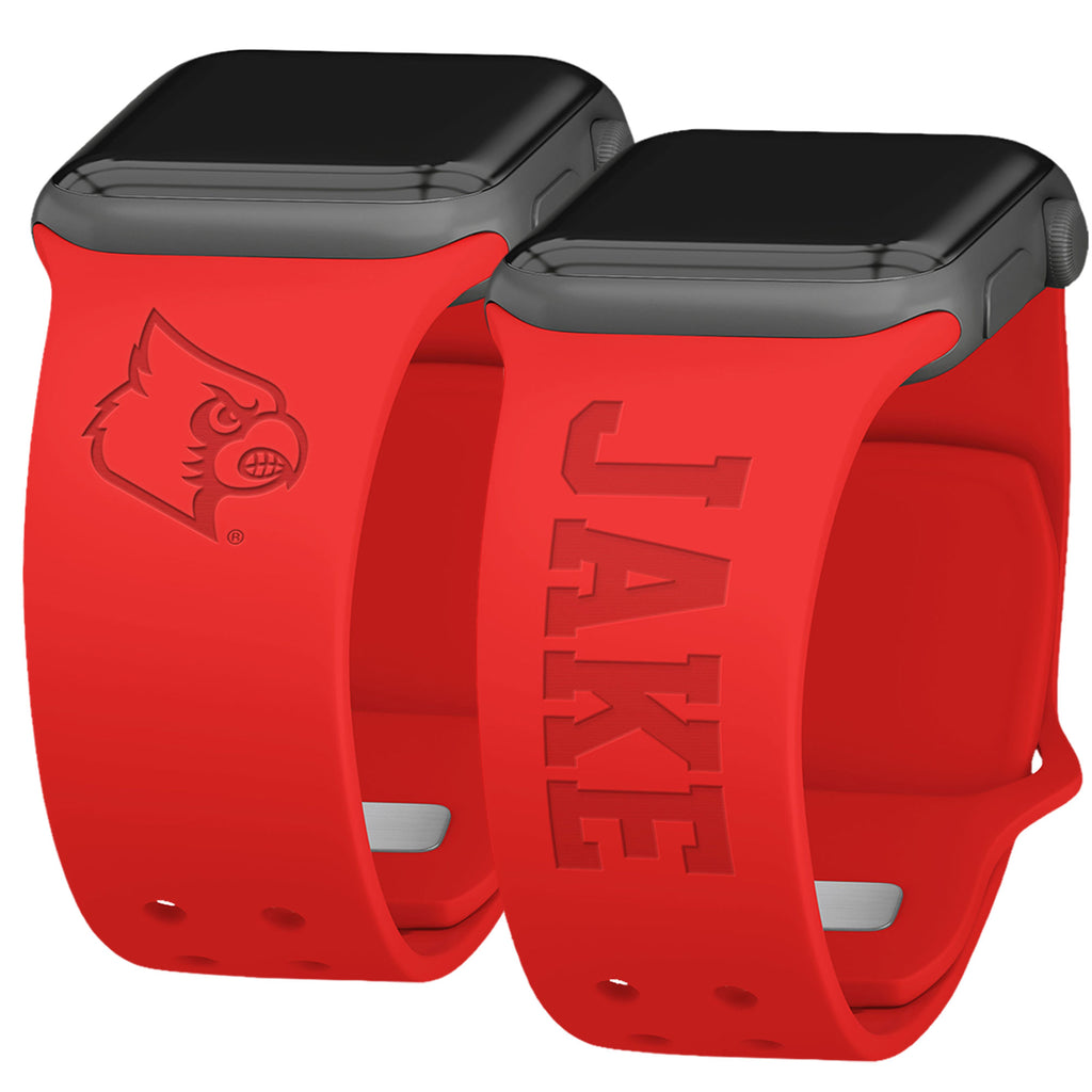 Black Louisville Cardinals Personalized Silicone Apple Watch Band