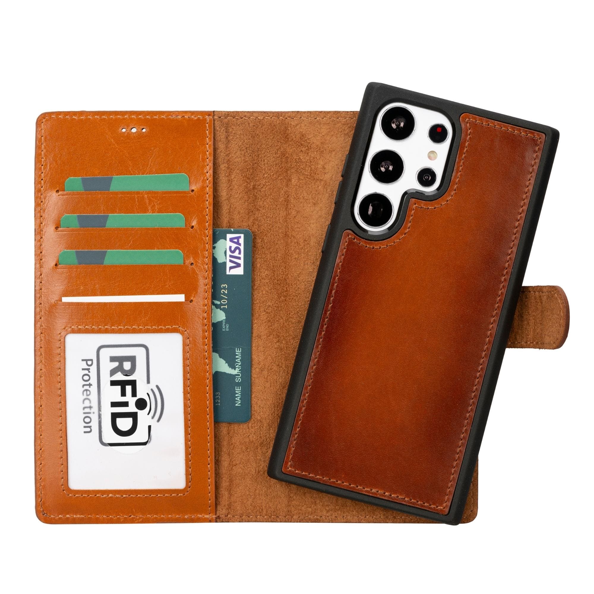 Magic Samsung Galaxy S23 Ultra Leather Detachable Wallet Case Tan