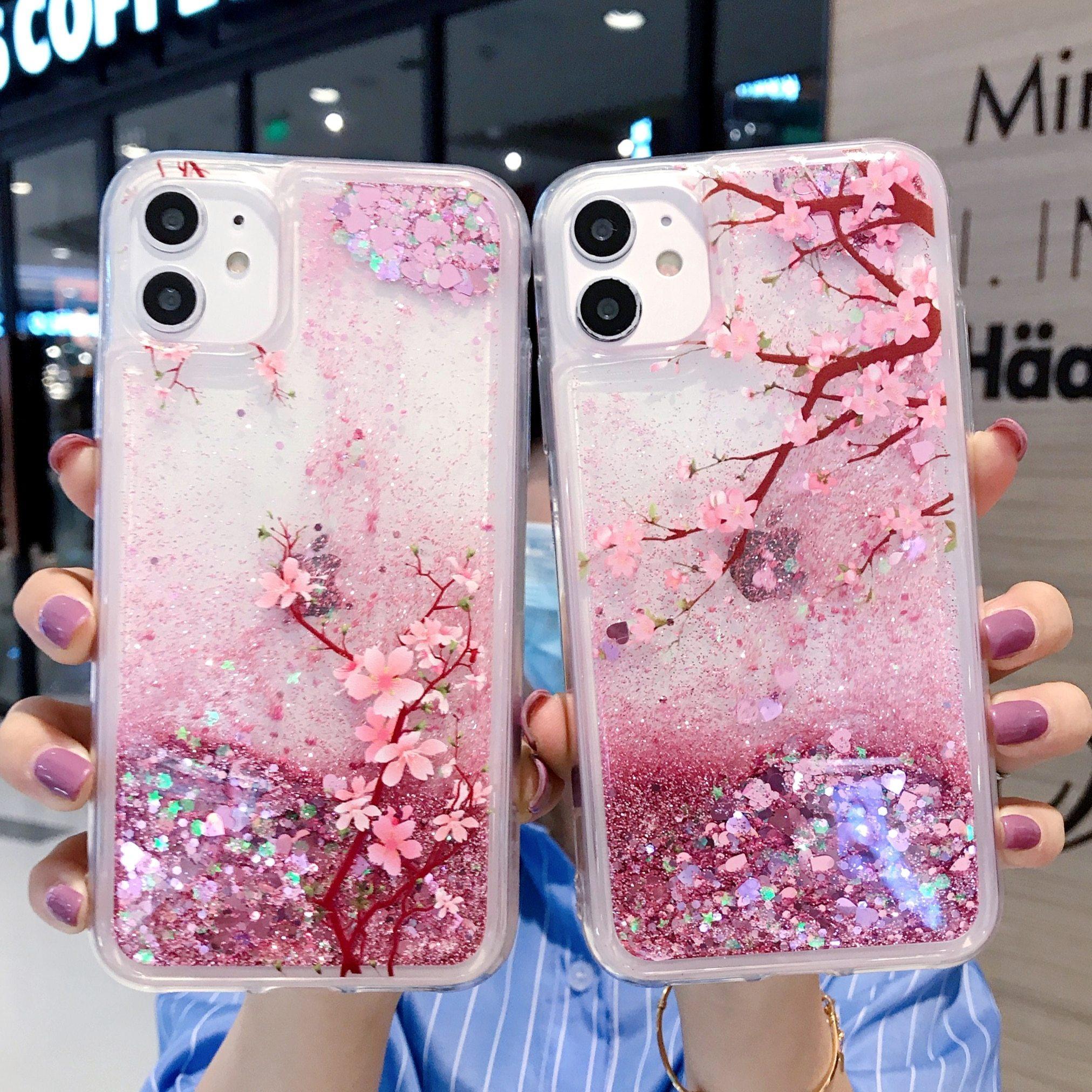 Cherry Blossom Glitter Phone Case For iPhone SE 2020 / 2 Cherry Blossom Glitter Phone Case For iPhone SE 2020 / 2