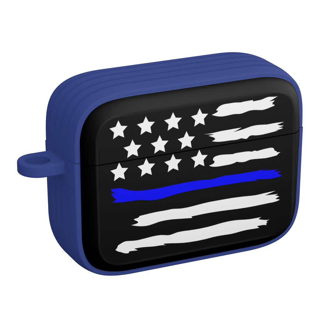 Thin Blue Line Distressed Flag AirPods Pro Case Angle