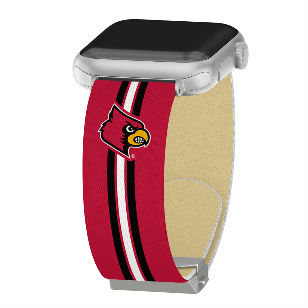 NCAA Louisville Cardinals Apple Watch Compatible Leather Band 42/44/45mm -  Black